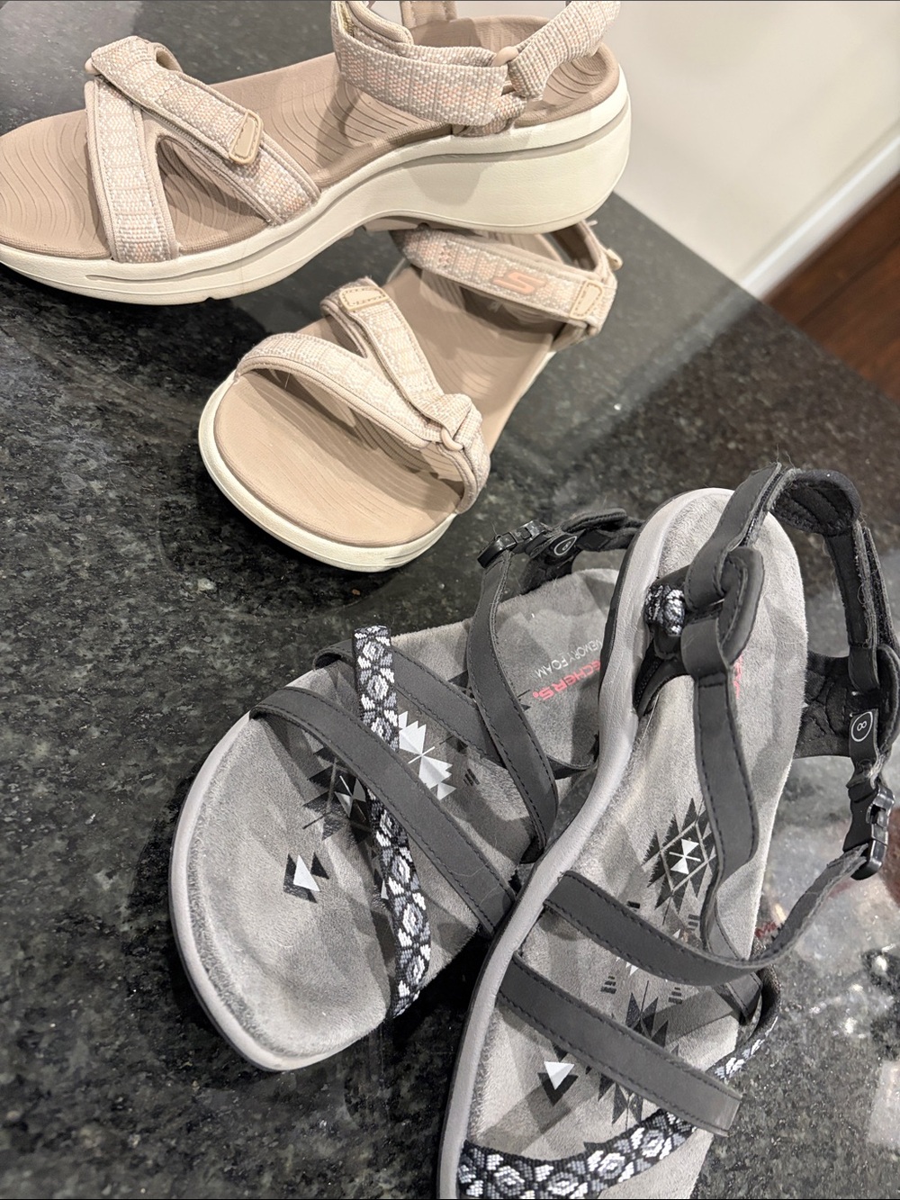 2 pairs Women's SKECHERS Sandals - Taupe & Black/Gray size 8
